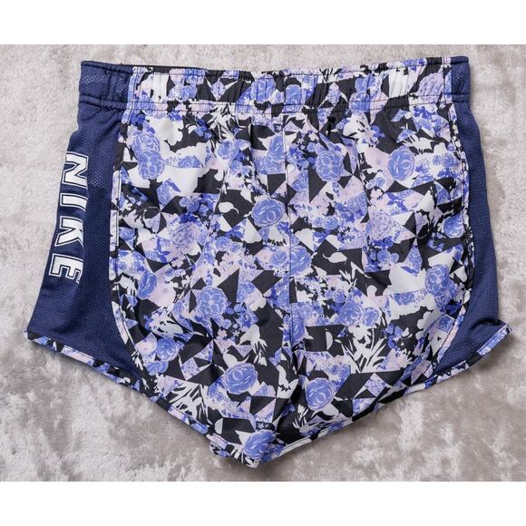 Nike Dry Fit Tempo Lined Running Shorts Purple Flowers Navy Blue Womens Size L - Picture 2 of 12